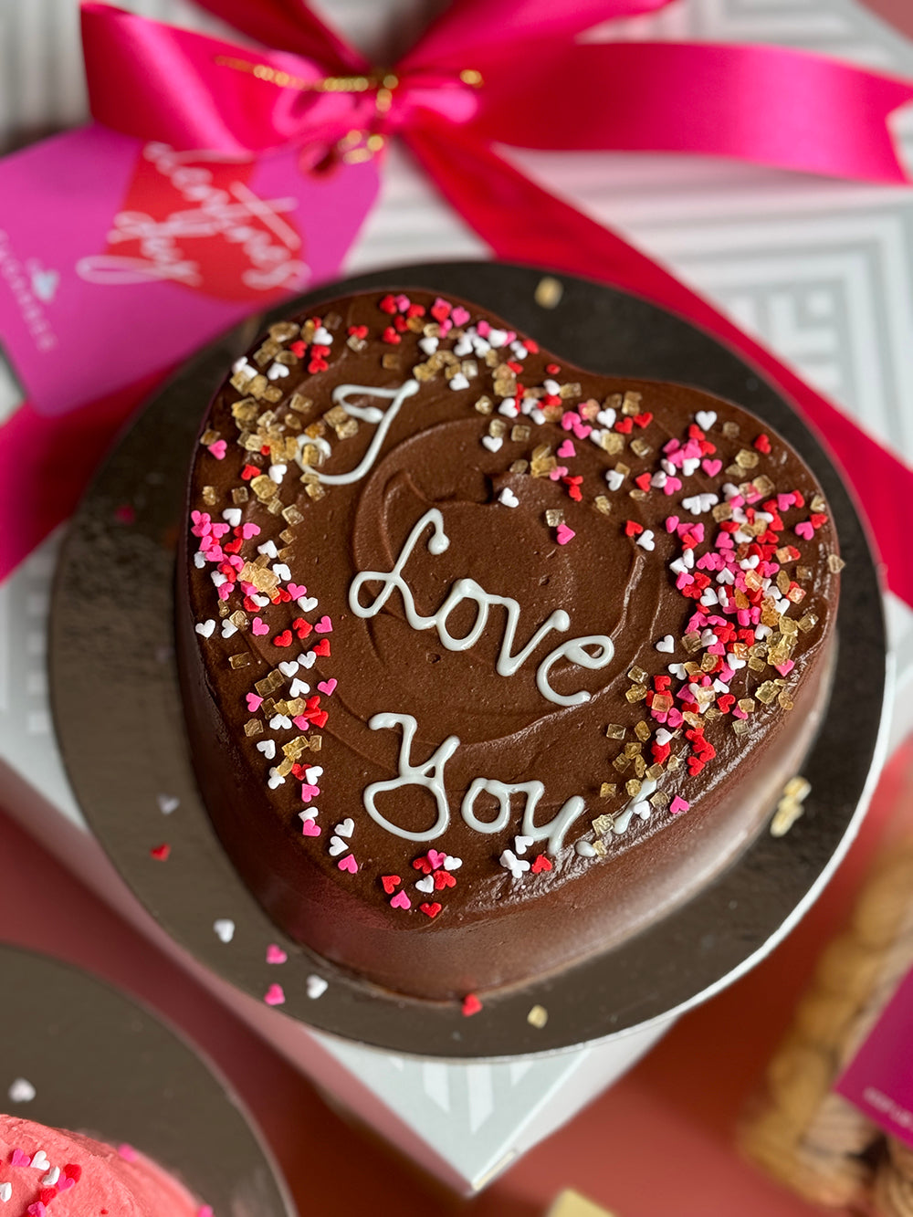 LOVE Chocolate Heart Cake with Custom Message (2-Layer Cake, 6" Heart)