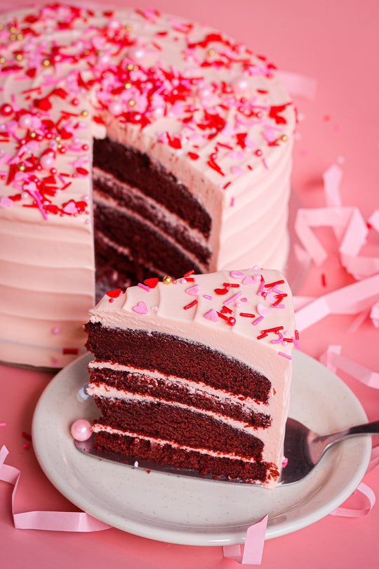 Love Red Velvet 4-Layer Celebration Cake with Heart Sprinkles
