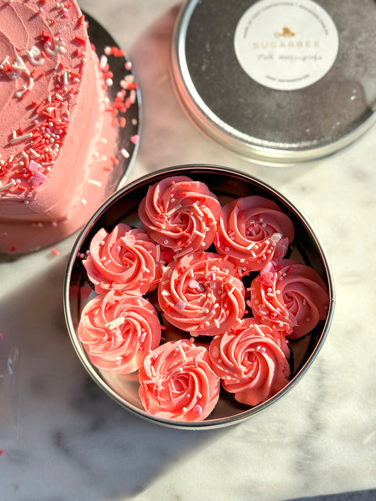 Love Chocolate Cupcakes with Pink Vanilla Frosting (Mini Cupcakes)