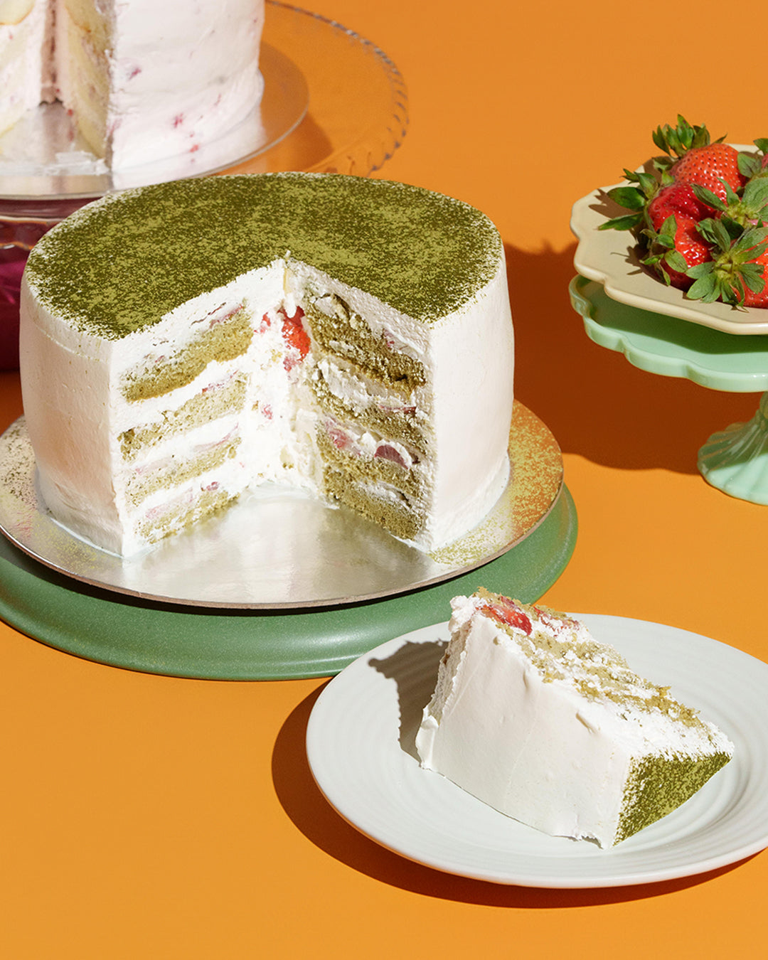 Matcha Strawberry Shortcake (3-Layer Cake, 8" Round)