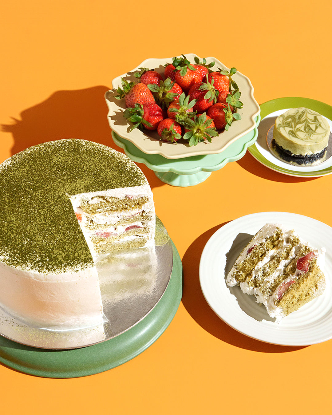 Matcha Strawberry Shortcake (3-Layer Cake, 8" Round)