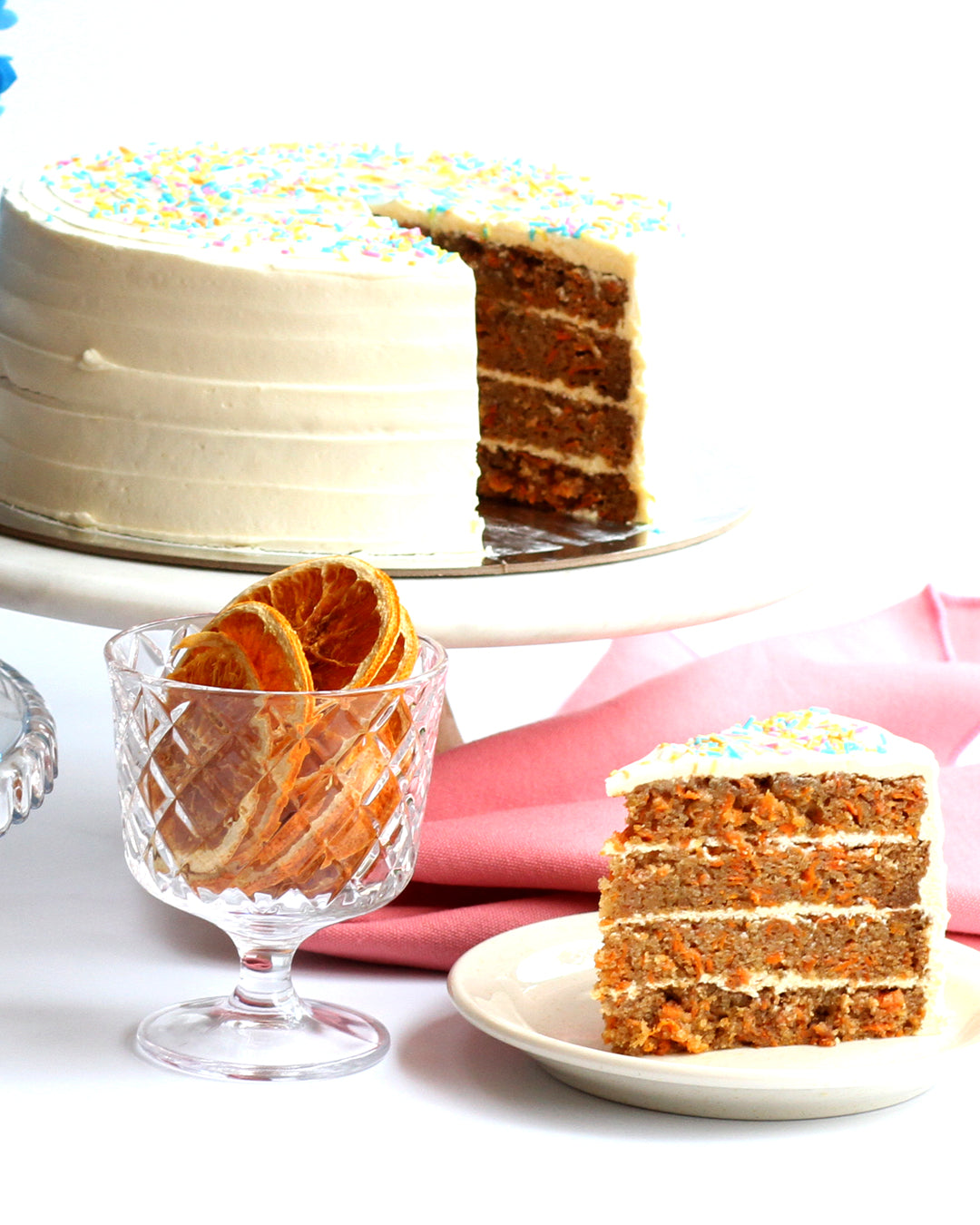 Celebration Cake with Sprinkles: Salted Caramel Chocolate, Red Velvet or Carrot (4-Layer Cake, 8" Round)
