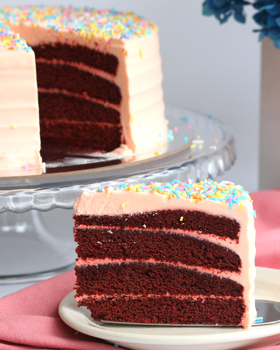 Celebration Cake with Sprinkles: Salted Caramel Chocolate, Red Velvet or Carrot (4-Layer Cake, 8" Round)