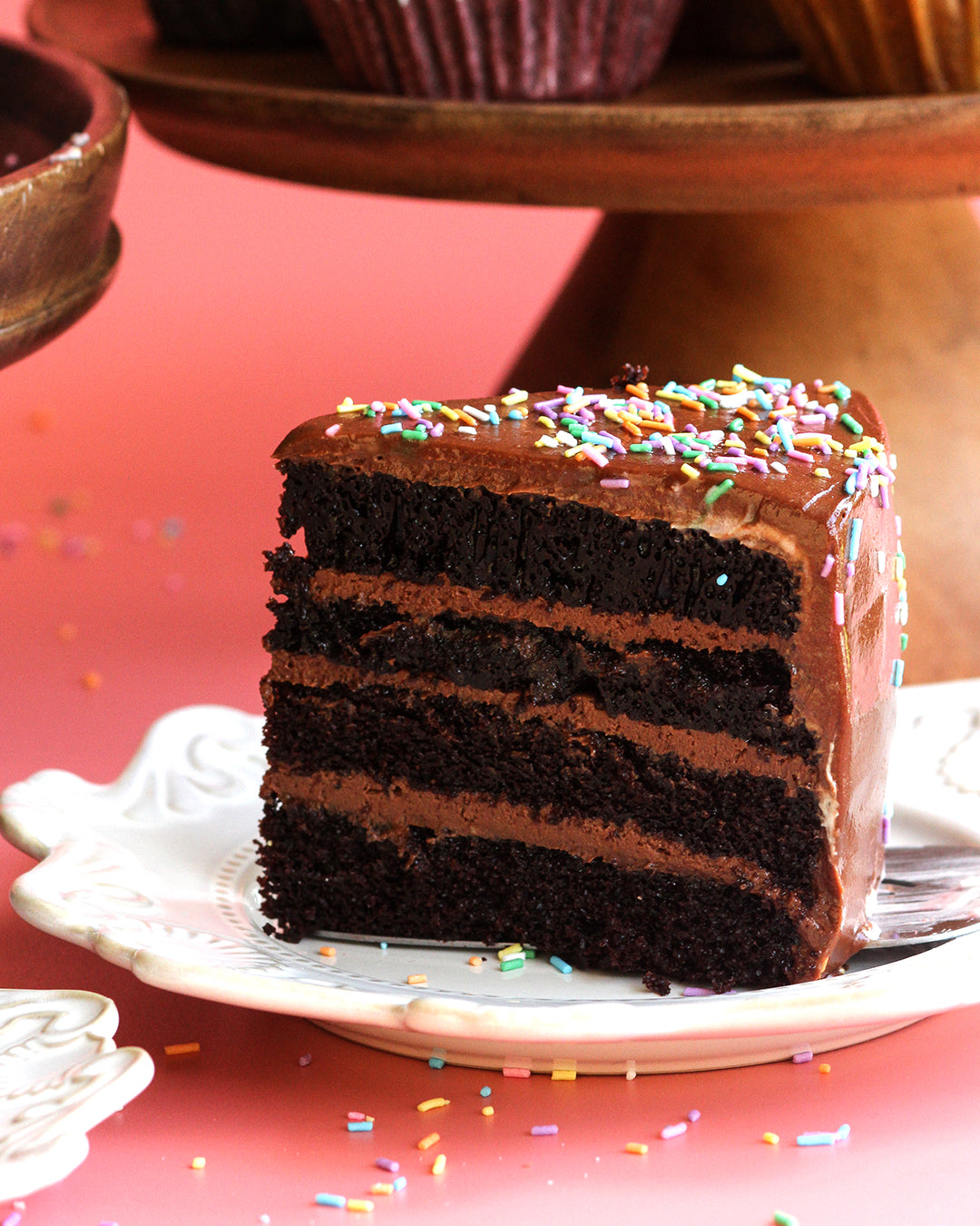 Celebration Cake with Sprinkles: Salted Caramel Chocolate, Red Velvet or Carrot (4-Layer Cake, 8" Round)