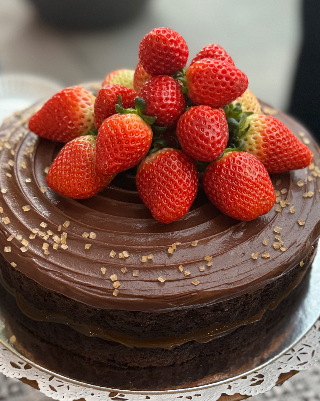 Strawberry Kissed Chocolate Cake (9" Round)