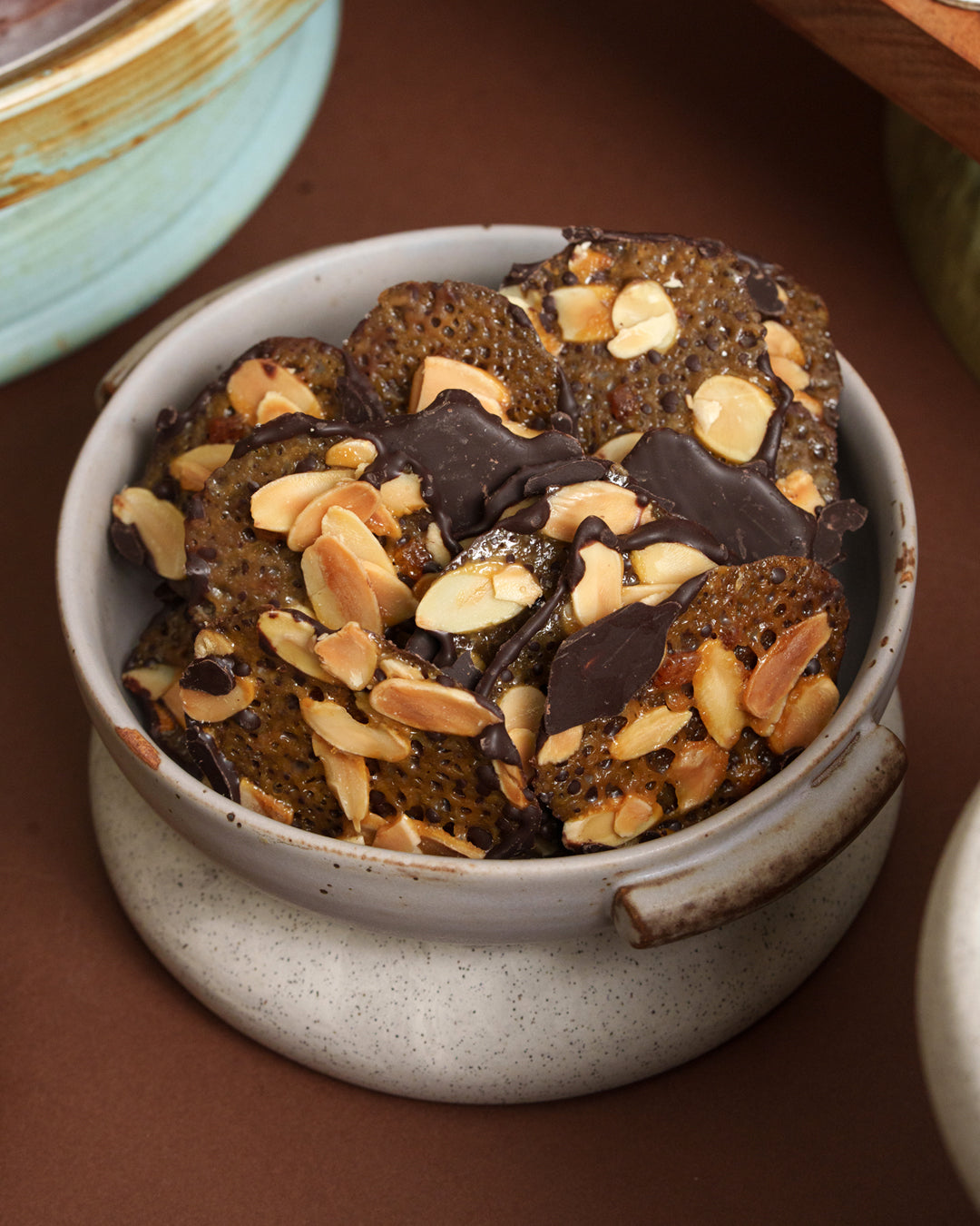 Dark Chocolate Florentines (with Dried Mangoes and Almonds)