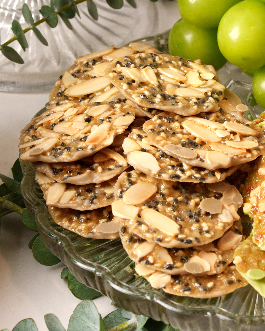 Hojicha White Chocolate Florentines (with Black & White Sesame Seeds and Almonds)