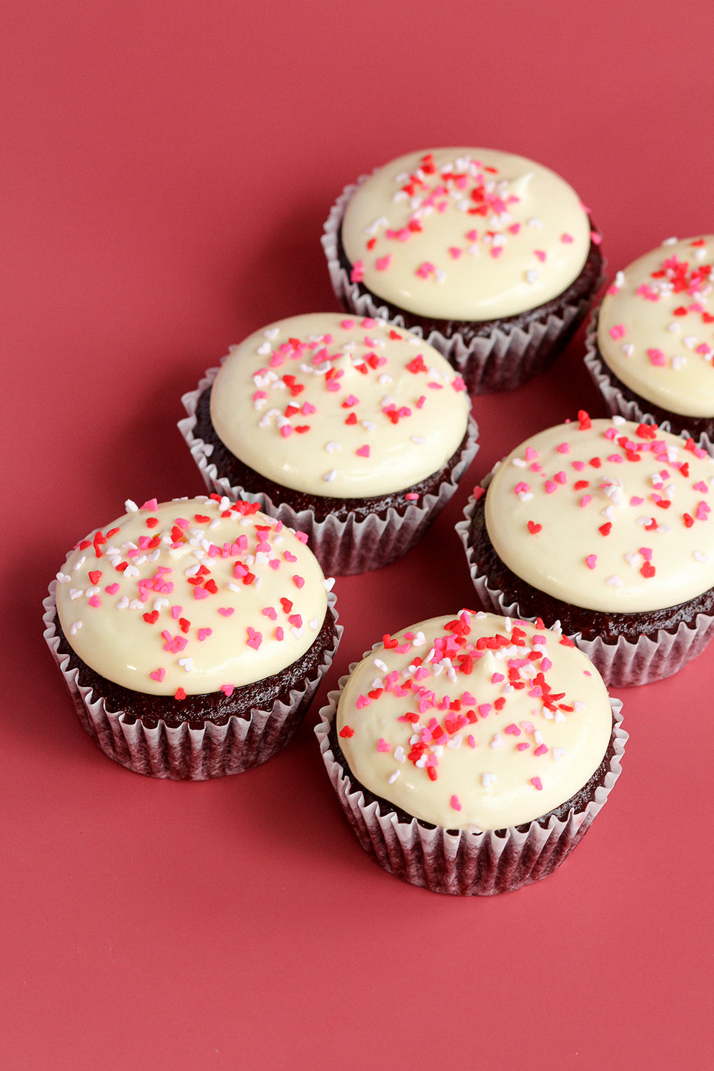 Love Red Velvet Cupcakes with Heart Sprinkles (Regular or Mini)