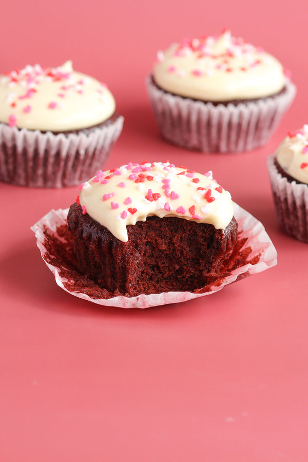 Love Red Velvet Cupcakes with Heart Sprinkles (Regular or Mini)