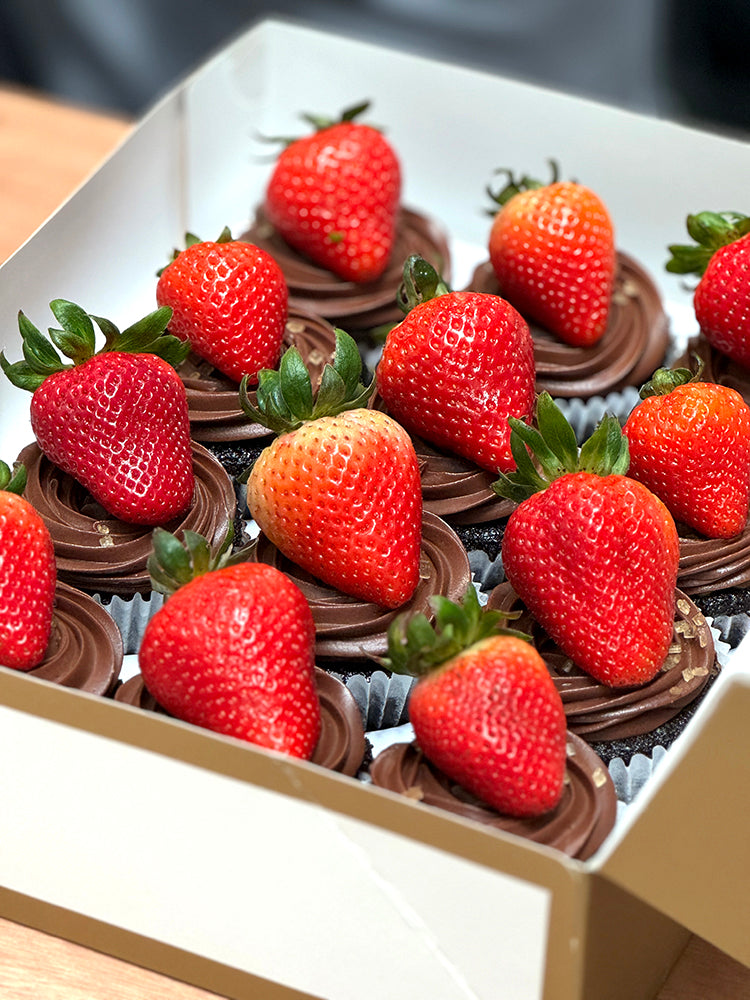 Salted Caramel Chocolate Cupcakes with Fresh Strawberries (Box of 6 or 12)