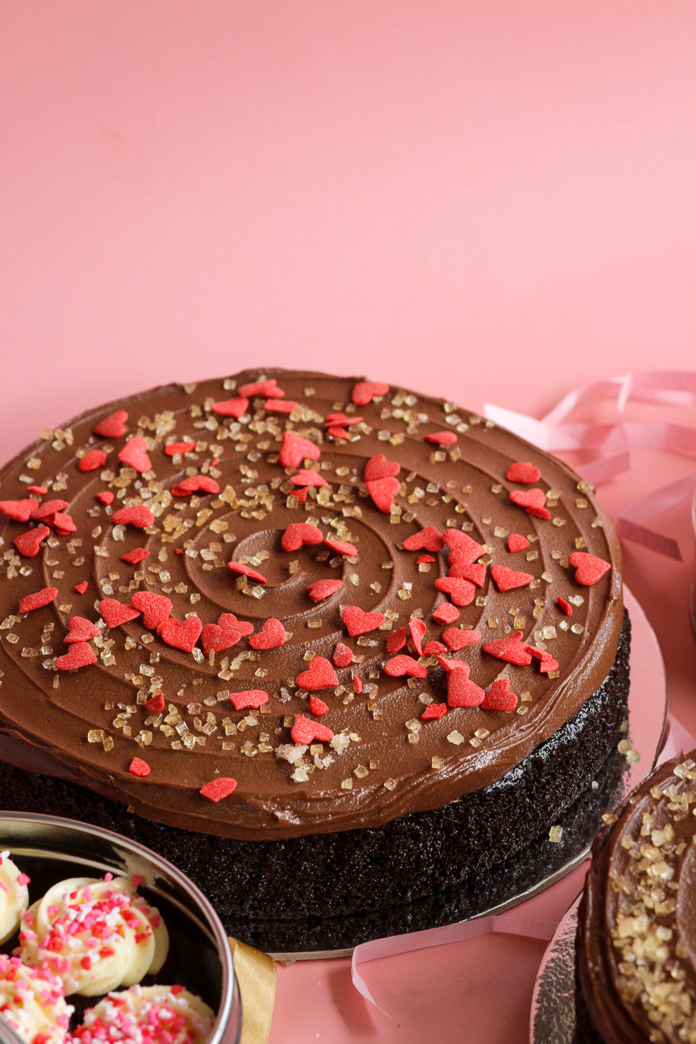 LOVE Chocolate Round Cake with Heart Sprinkles (8" Round)