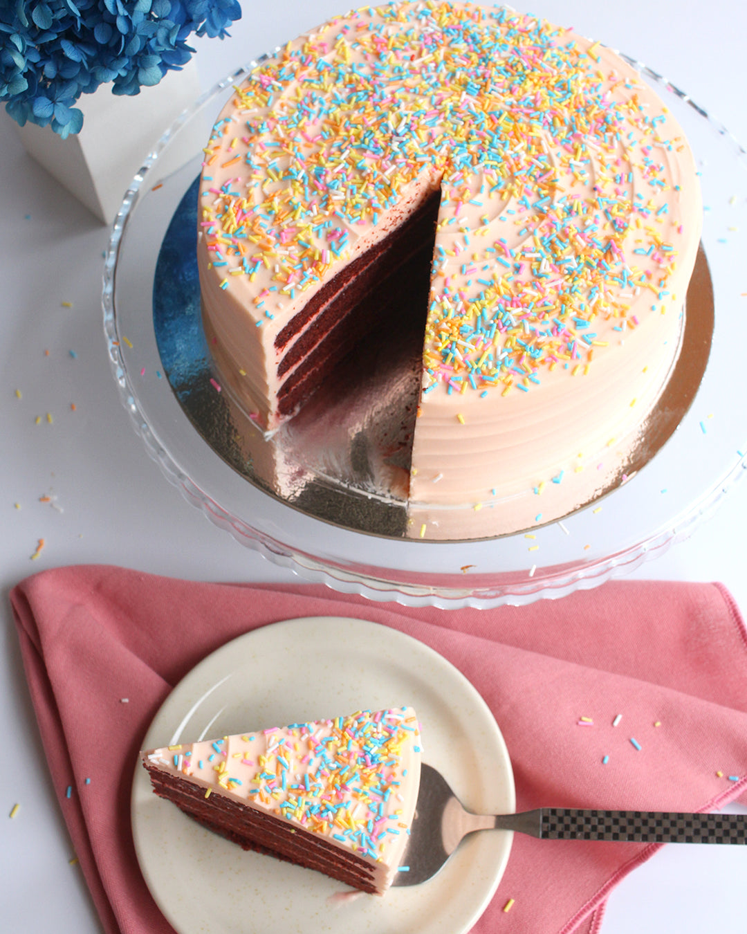 Celebration Cakes with Sprinkles (Salted Caramel Chocolate, Red Velvet or Carrot, 8" Round 4-Layers)