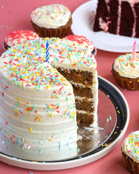 Celebration Cakes with Sprinkles (Salted Caramel Chocolate, Red Velvet or Carrot, 8" Round 4-Layers)