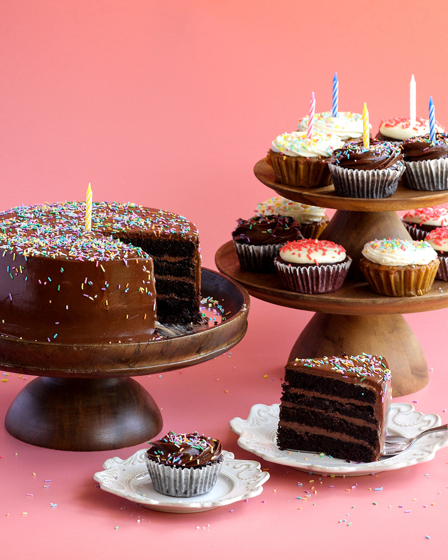 Celebration Cakes with Sprinkles (Salted Caramel Chocolate, Red Velvet or Carrot)