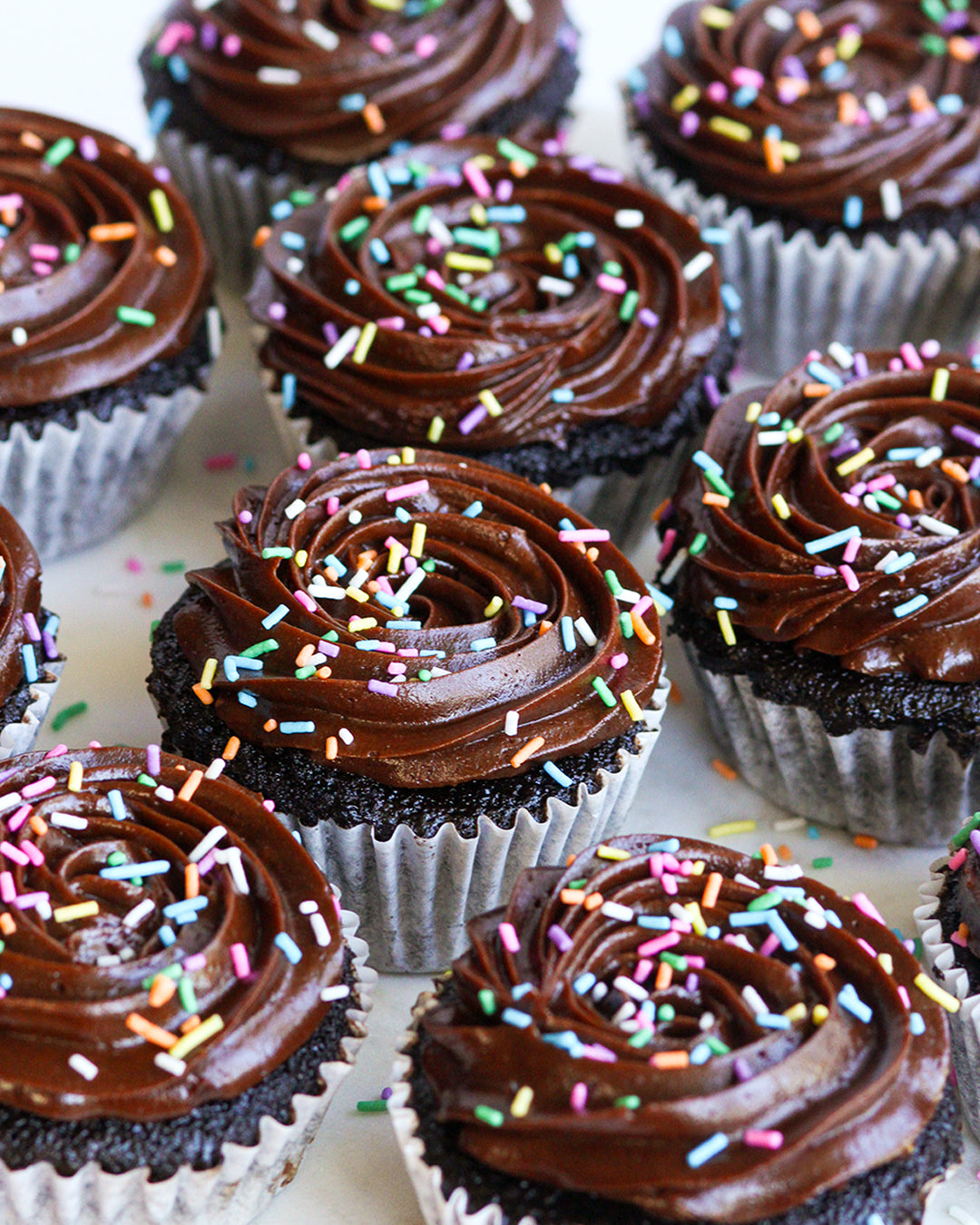 Celebration Cupcakes with Sprinkles (Salted Caramel Chocolate, Red Velvet or Carrot)