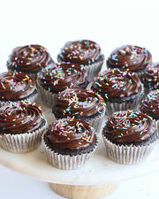 Celebration Cupcakes with Sprinkles (Salted Caramel Chocolate, Red Velvet or Carrot)