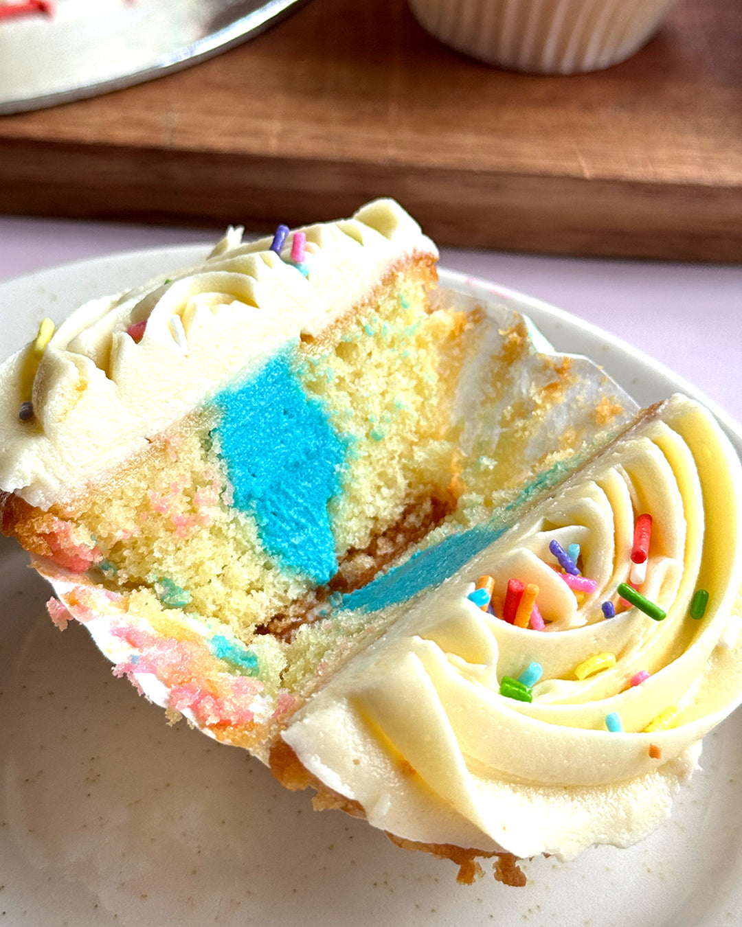 Oh Baby! Gender Reveal Cupcakes (Lemon Vanilla, Pink or Blue Center, Box of 12)