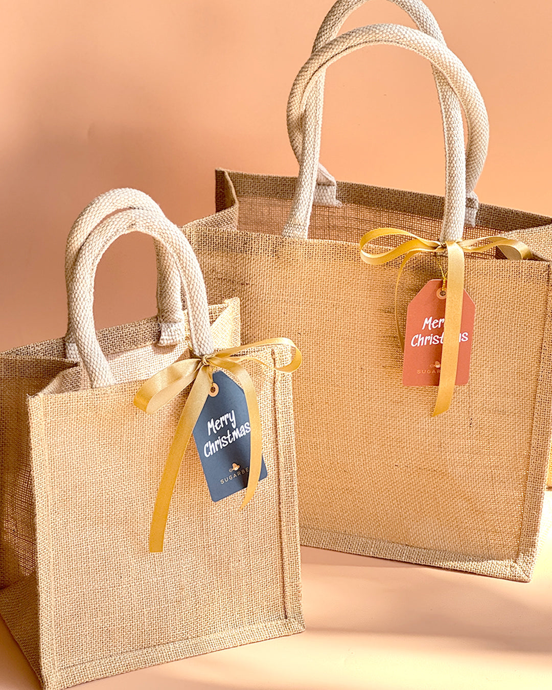 Jute Gift Bag with Ribbon and Gift Tag