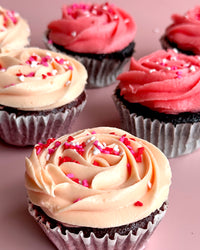 LOVE Cupcakes with Pink Vanilla Frosting: Chocolate or Red Velvet or Mixed (Box of 6 or 12)