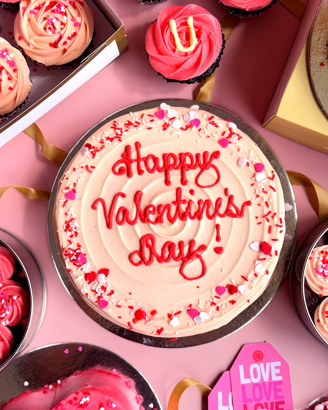 LOVE Red Velvet Cake with Heart Sprinkles (8" Round)