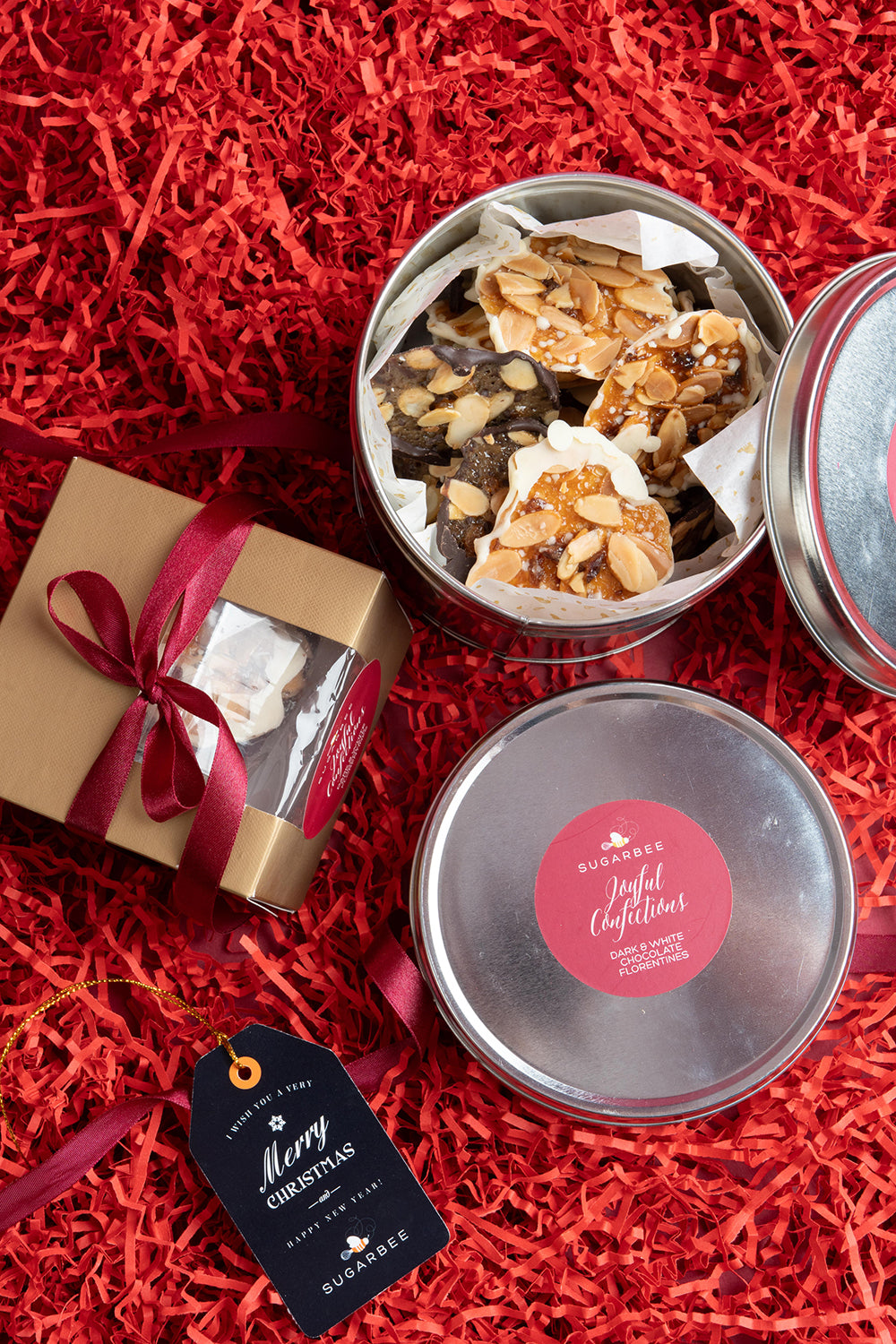Holiday Exclusive: Florentines Dark & White (Dark Chocolate with Dried Mangoes and Almonds; White Chocolate with Dried Cranberries and Almonds)