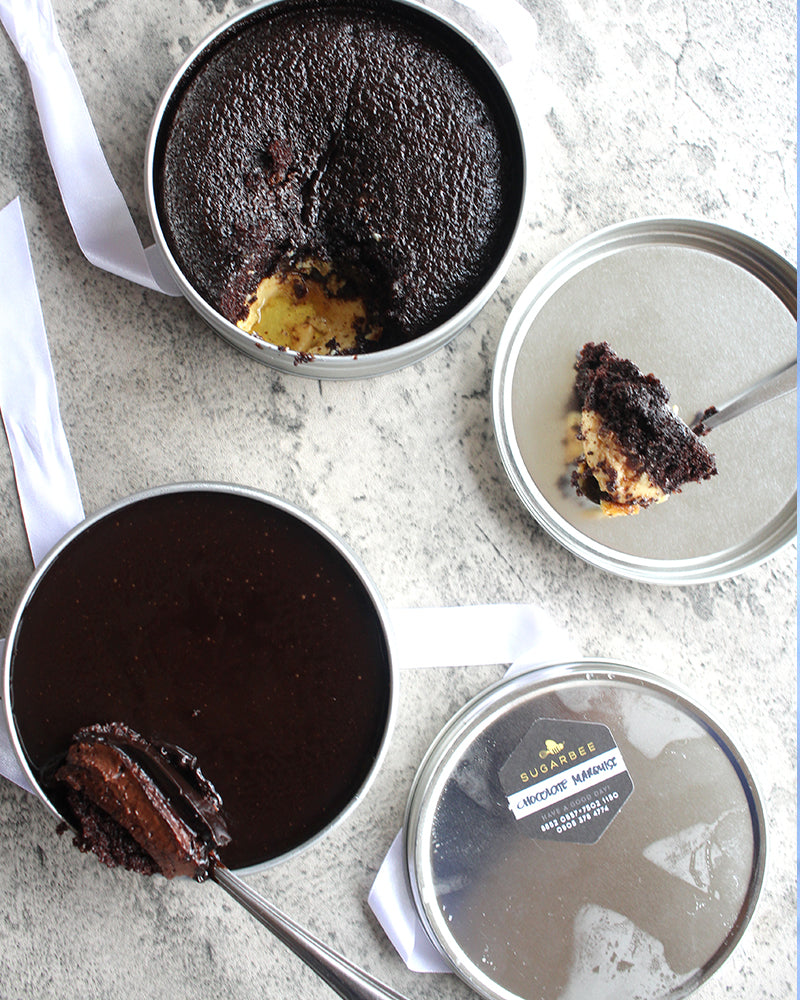 Cake in a Can (Impossible Cake, Chocolate Marquise, Salted Caramel Chocolate, Dulce de Leche Chocolate)